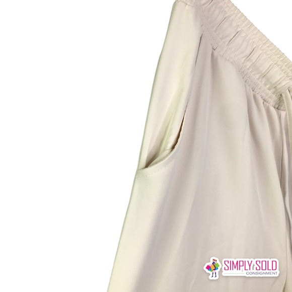 Melloday Women's Pants Drawstring Pull On White Stretch Pocket Trouser Bone Sz L - Picture 8 of 9